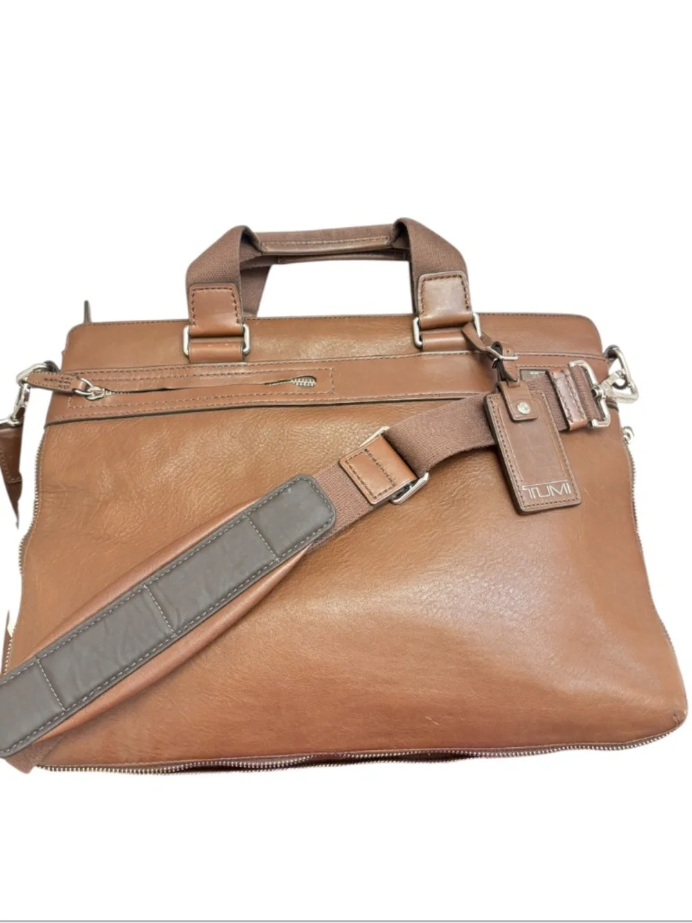 TUMI brown leather expandable briefcase bag